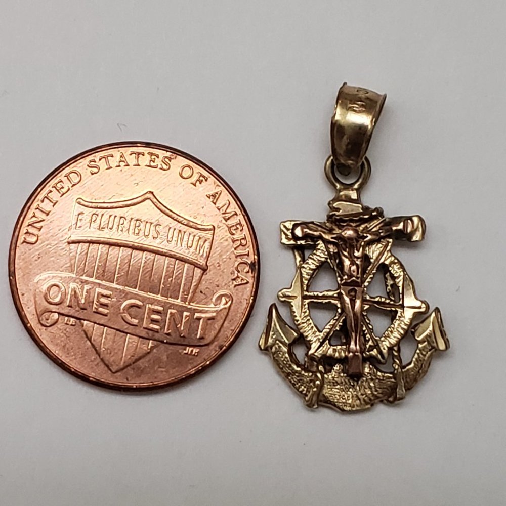 Estate Stamped 10k 2-tone Gold Religious Pendant Cross Charm